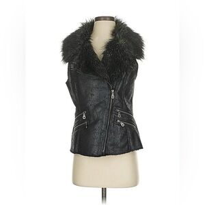 Members Only - Black Faux Fur Leather Vest